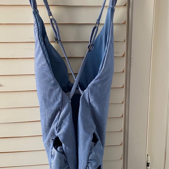 Soluna swimsuit denim blue sparkly adjustable straps, removable bra pads, - Picture 2 of 16